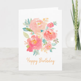 Carte d'aquarelle d'anniversaire florale