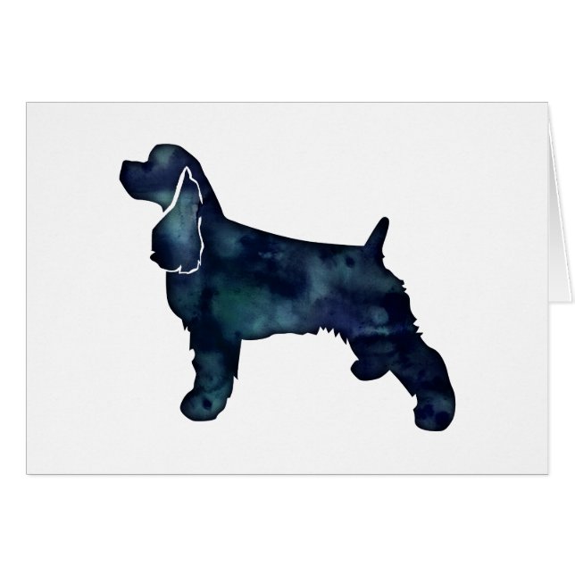 Carte d'aquarelle noire Cocker Spaniel Silhouette (Devant horizontal)