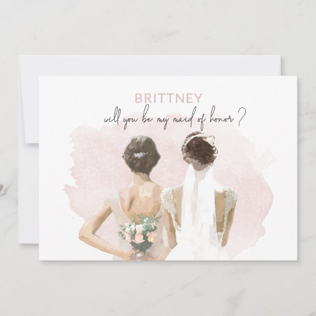 Carte d'aquarelle rose cheveux Brown (Devant)