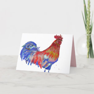 Carte d'aquarelle rouge et bleu bleu