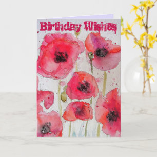 Carte d'aquarelle rouge Poppies
