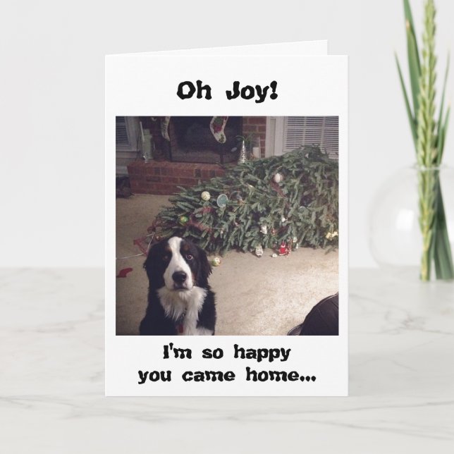 Carte d'arbre de Noël avec humour de chien (Devant)
