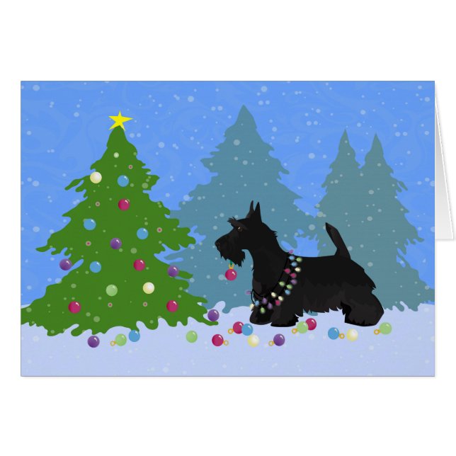 Carte d'arbre de Noël écossaise Terrier (Devant horizontal)