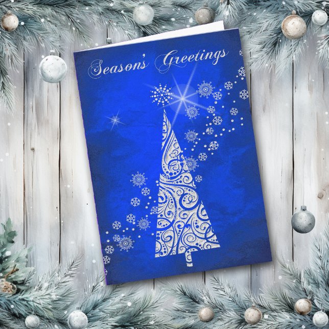 Carte d'arbre de Noël Motif rétro Blue Swirl (Créateur téléchargé)