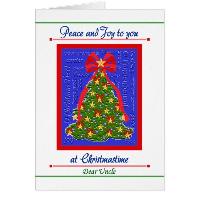 Carte d'arbre de Noël pour la paix et la joie de l (Devant)
