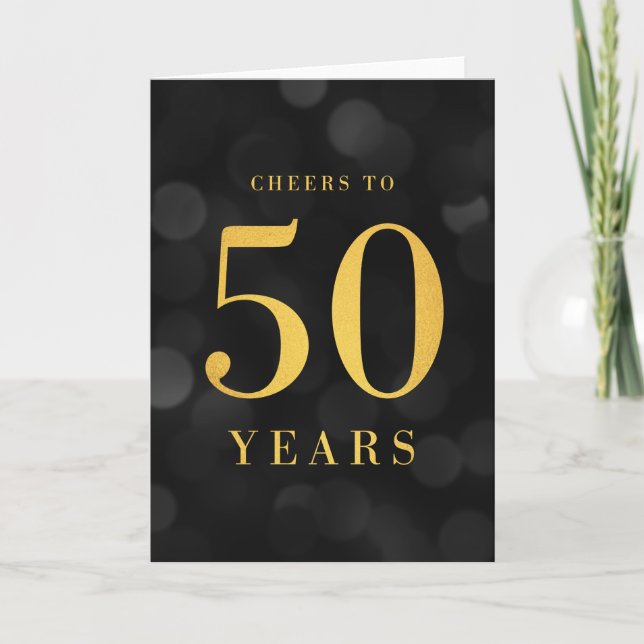 Carte Dark Bokeh Gold salue à 50 ans Anniversaire (Devant)