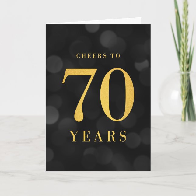 Carte Dark Bokeh Gold salue à 70 ans anniversaire (Devant)