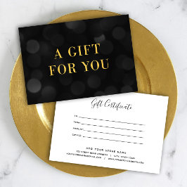 Carte Dark Bokeh Lights Faux Gold Certificat cadeau