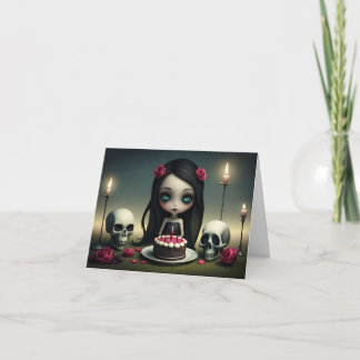 Carte Dark romantique mignonne fille goth avec gâteau d'