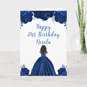 Carte Dark Skin Princess Marine Floral Anniversaire Part