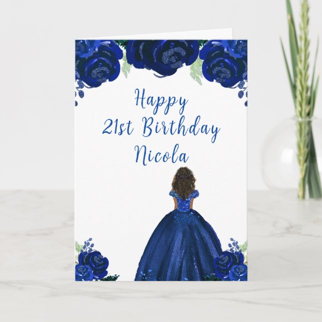 Carte Dark Skin Princess Marine Floral Anniversaire Part (Devant)