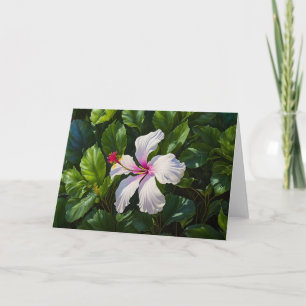 Carte d'art à fleurs tropicales Hibiscus blanc