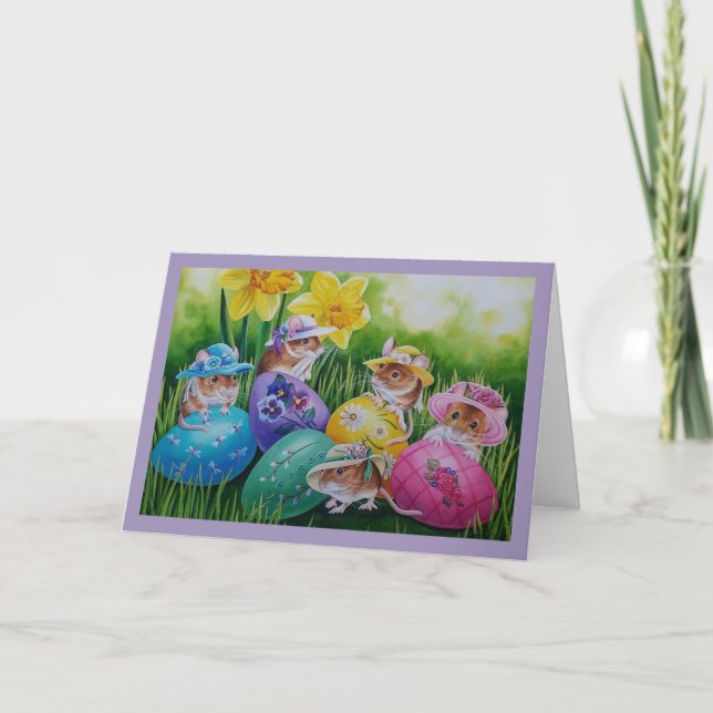 Carte d'art aquarelle Œufs de Pâques et Souris des (Devant)