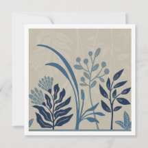 Carte d'art botanique bleu folk charmant