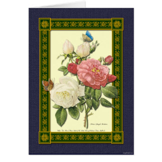 Carte d'art botanique Roses blanches et rouges