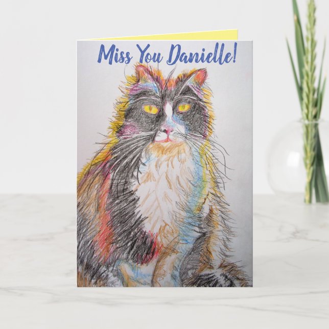 Carte d'art de chat tuxedo mignon dessin vous manq (Devant)