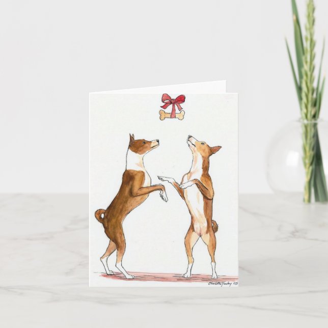Carte d'art de chien de danse de Noël Basenji (Devant)
