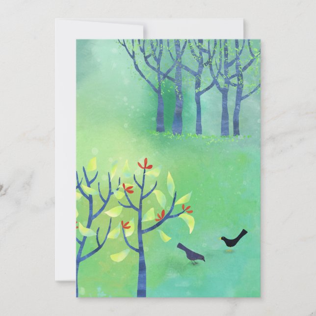 Carte d'art forestier moderne Green Landscape Bird (Devant)