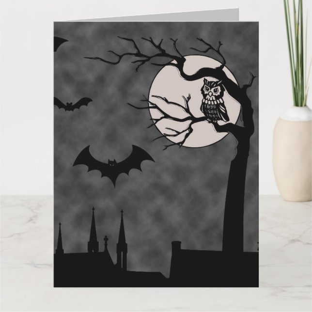 CARTE D'ART GOTHIC HALLOWEEN CHAUVES-SOURIS LUNE É (Devant)
