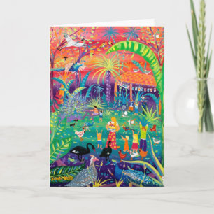 Carte d'art : Joyeuse fête des oiseaux au zoo.Joye