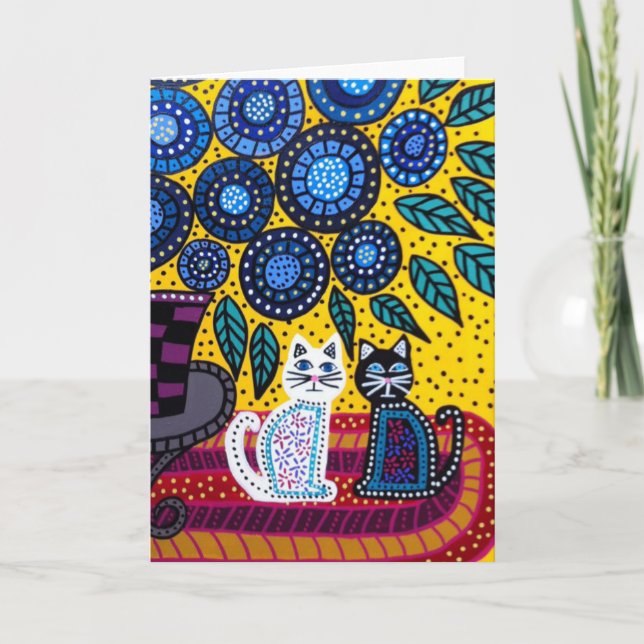 Carte d'art Kerri Ambrosino Chats Fleurs Amis (Devant)