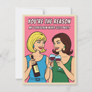 Carte d'art pop drôle rétro vintage humour vin BFF