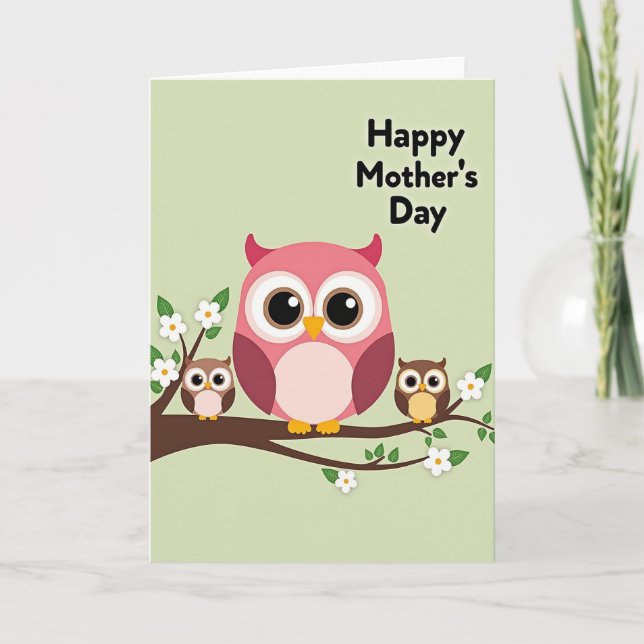 Carte d'art pour la fête des mères Pink Owl (Devant)