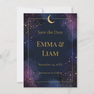 Carte Date à retenir Céleste Sombre Constellations Dor