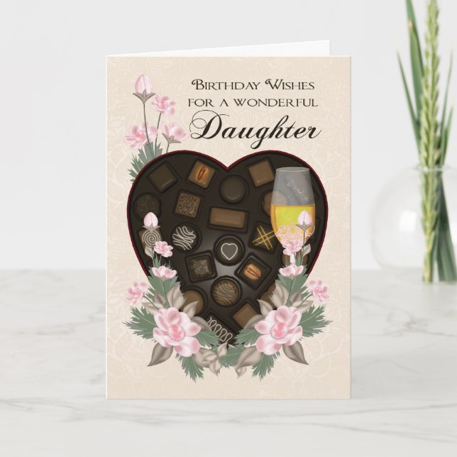 Carte Daughter Chocolates Wine And Flower Birthday Greet (Devant)
