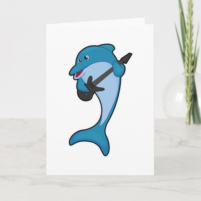 Carte Dauphin à la musique avec guitare (Devant)