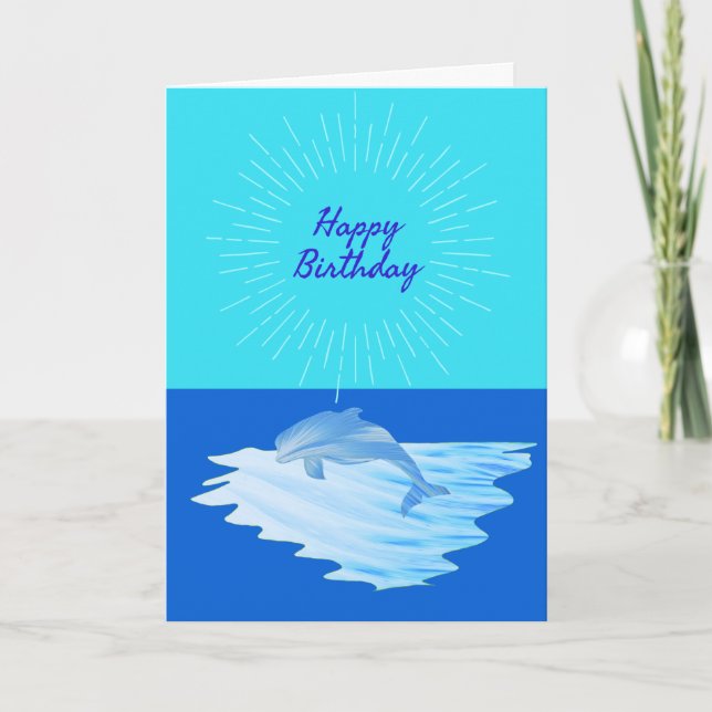 Carte Dauphin bleu aquarelle Joyeux anniversaire (Devant)