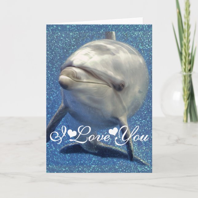 Carte Dauphin Blue Sparkle Photo Image Je T'aime (Devant)