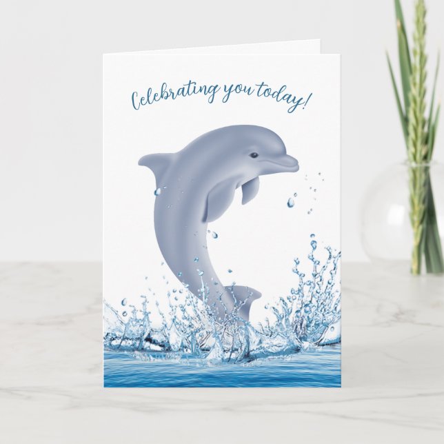 Carte Dauphin d'anniversaire dans l'eau (Devant)