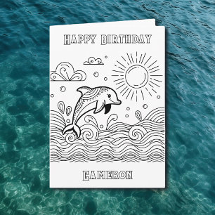 Carte Dauphin dans les vagues   Anniversaire de la color