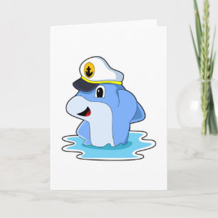 Carte Dauphin en capitaine avec chapeau