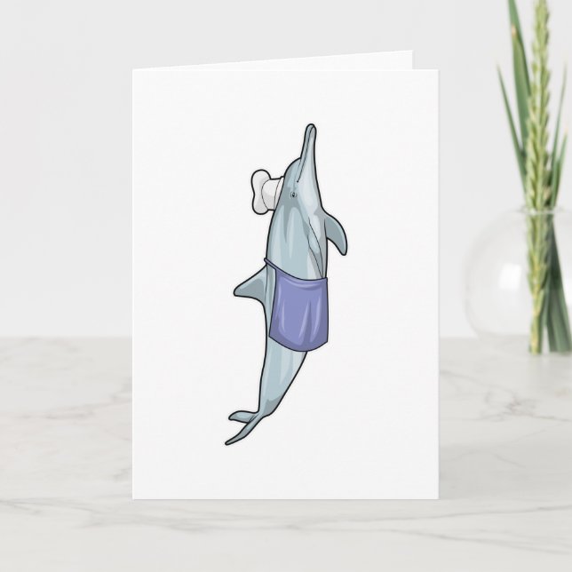 Carte Dauphin en cuisinier avec un chapeau de chef (Devant)