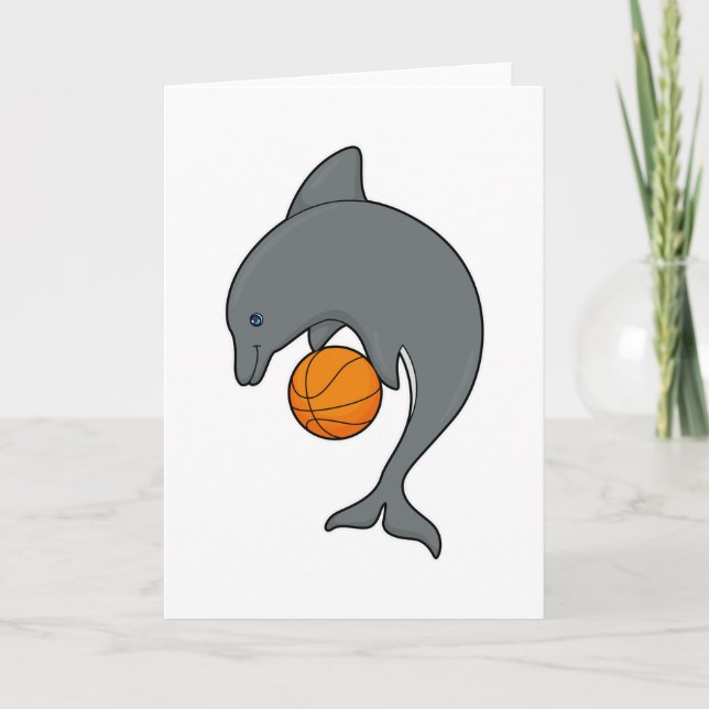 Carte Dauphin en joueur de basket avec un ballon de bask (Devant)