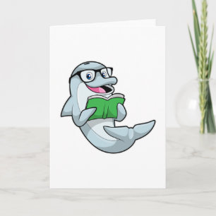 Carte Dauphin en nerd avec lunettes et livre