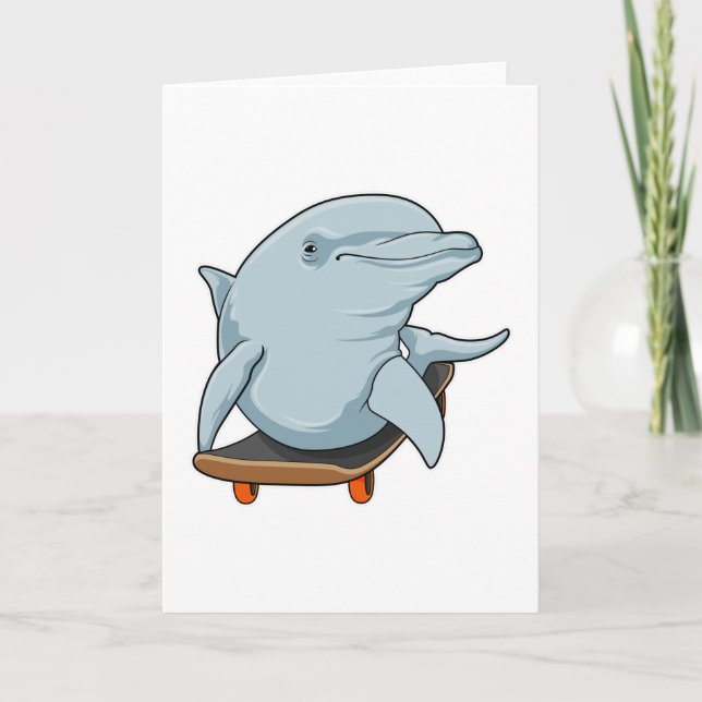 Carte Dauphin en patineur avec planche à roulettes (Devant)
