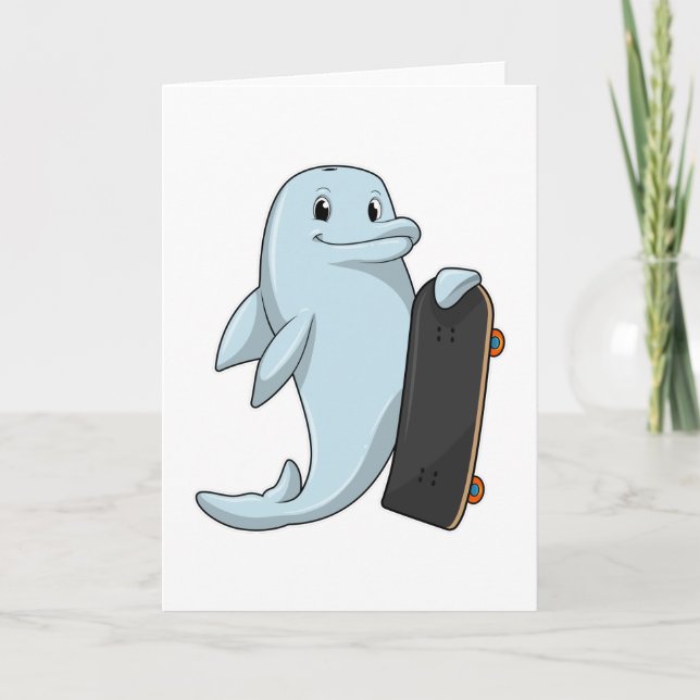 Carte Dauphin en patineur avec planche à roulettes (Devant)