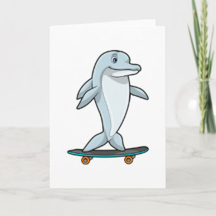 Carte Dauphin en patineur avec planche à roulettes