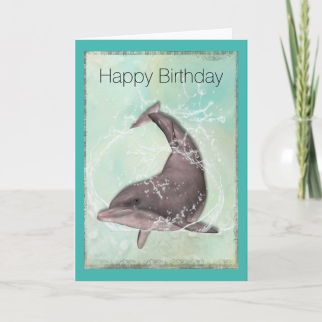 Carte Dauphin S'Éclatant Autour D'Un Joyeux Anniversaire (Devant)