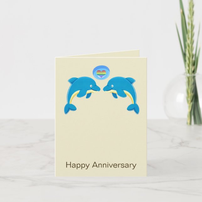 Carte Dauphins gays et bulle de cœur d'amour pour l'anni (Devant)