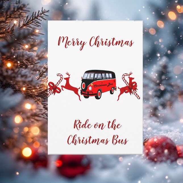 Carte d'autobus de Noël Red Reindeers (Red Reindeers Candy Stick Christmas Bus Card)