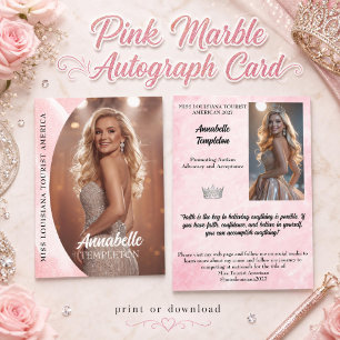 Carte d'autographe de concours de beauté sur plate