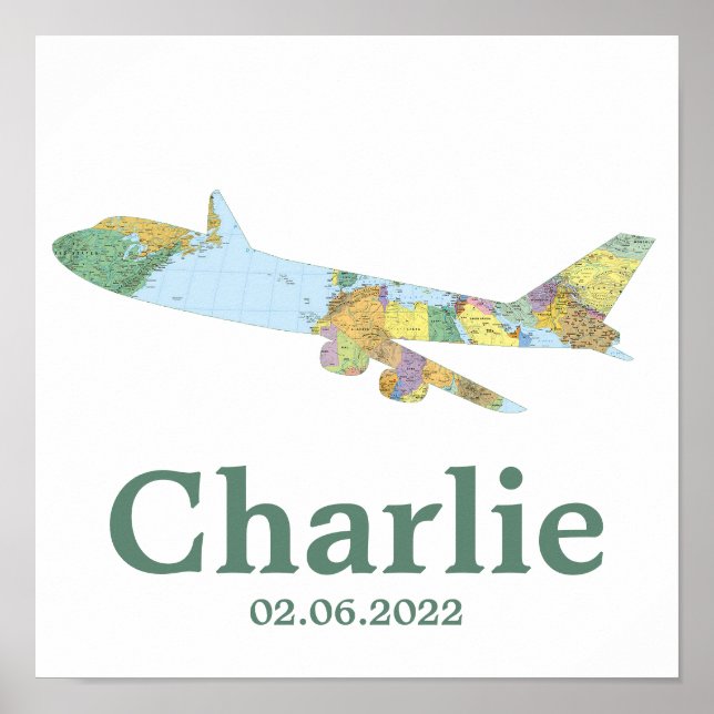 Carte d'avion Décoration de nurserie Personnalisée (Devant)