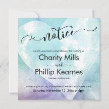 Carte d'avis Mariage reportée Heart Aqua Purple