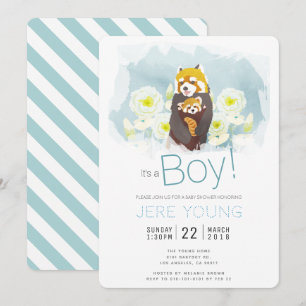 Carte d'Baby shower Blue Boy 'Red Panda'