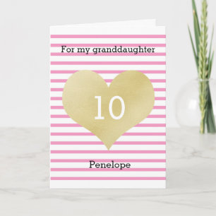 Carte de 10e anniversaire de Coeur rose et or