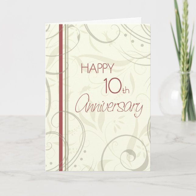 Carte de 10e anniversaire de mariage Beige Swirls  (Devant)